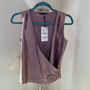 NWT Zara Light Pink Metallic Blouse - XS
